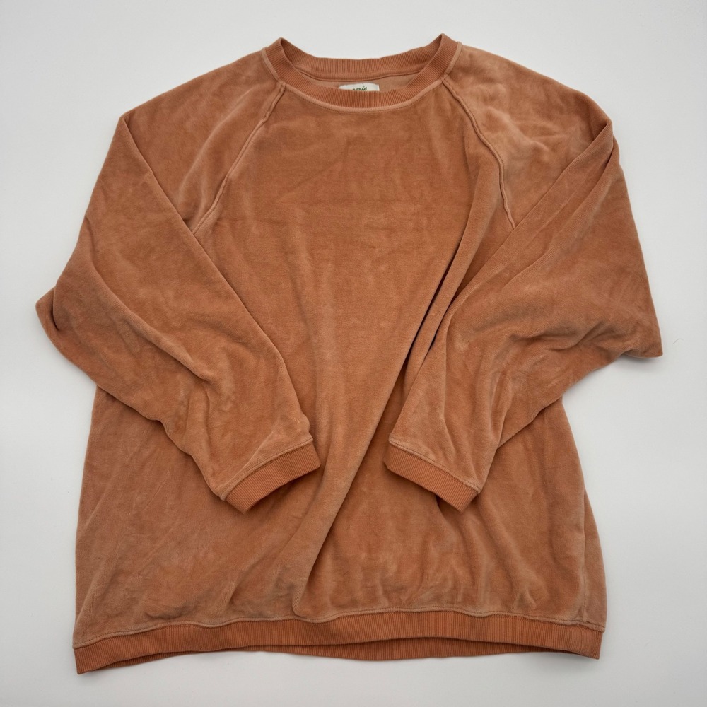 Aerie Velour Sweatshirt Womens XS Terracotta Orange Raglan Crewneck Pullover